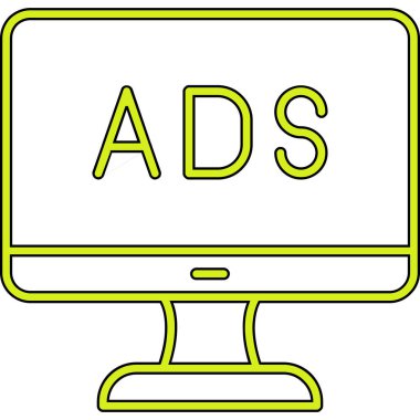 Web reklam simgesi, metin reklamları ile monitör, vektör illüstrasyonu