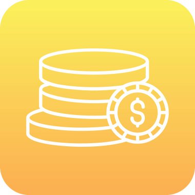 Dolar işareti ağ simgesi olan bozuk para yığını, vektör illüstrasyonu