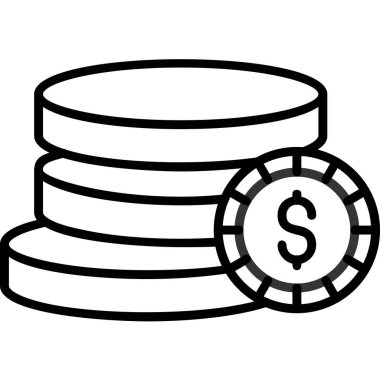 Dolar işareti ağ simgesi olan bozuk para yığını, vektör illüstrasyonu