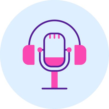 Mikrofon simgesi ve vektör illüstrasyonlu kulaklıklar