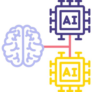 Yapay zeka simgesi, makine öğrenimi ve siber zihin egemenliği konsepti, vektör illüstrasyonu