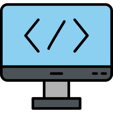 Bilgisayar ekranında kod simgesi, vektör illüstrasyonu basit tasarım