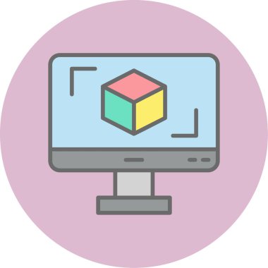 3D modelli bilgisayar ekranı, vektör illüstrasyonu