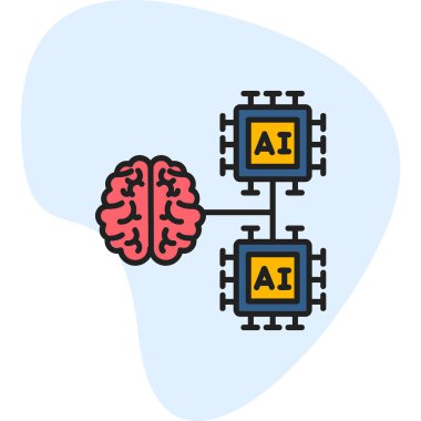 Yapay zeka simgesi, makine öğrenimi ve siber zihin egemenliği konsepti, vektör illüstrasyonu