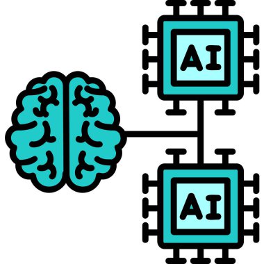 Yapay zeka simgesi, makine öğrenimi ve siber zihin egemenliği konsepti, vektör illüstrasyonu
