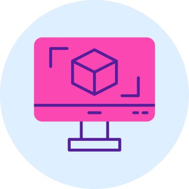 3D modelli bilgisayar ekranı, vektör illüstrasyonu