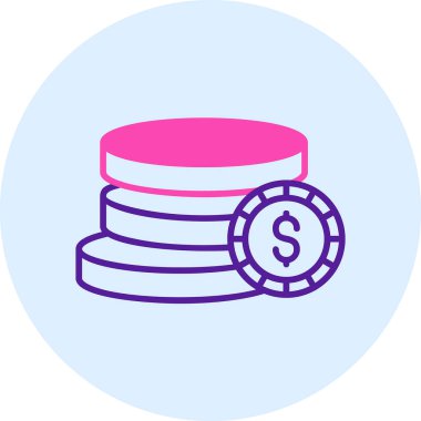 Dolar işareti ağ simgesi olan bozuk para yığını, vektör illüstrasyonu