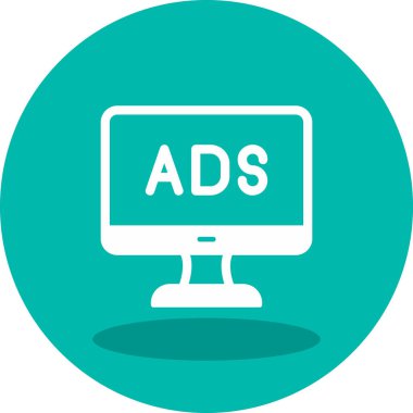 Web reklam simgesi, metin reklamları ile monitör, vektör illüstrasyonu