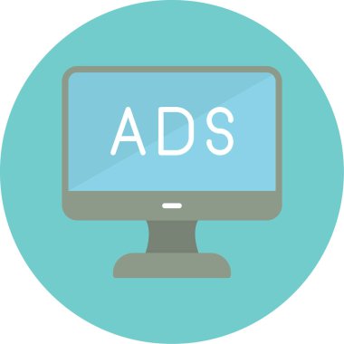 Web reklam simgesi, metin reklamları ile monitör, vektör illüstrasyonu