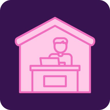 Ev hattı ikonunda çalış. Dışarıdan iş ilanı. Uzaktan ofis çalışanı sembolü. Kalite tasarım elemanı. Satır biçimi ev simgesi