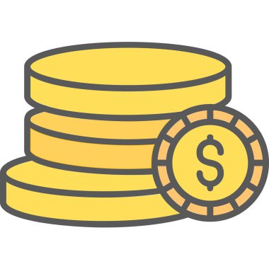 Dolar işareti ağ simgesi olan bozuk para yığını, vektör illüstrasyonu