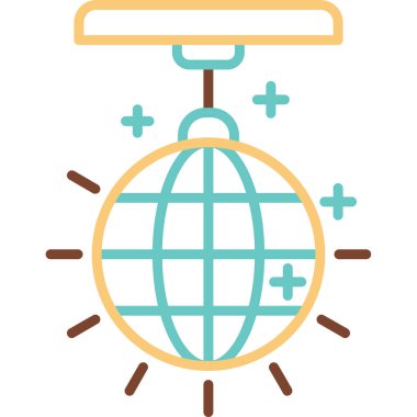 Disko topu, ayna topu ikonu. Dans pisti için ışıklandırma tasarımı ögesi, vektör illüstrasyonu  