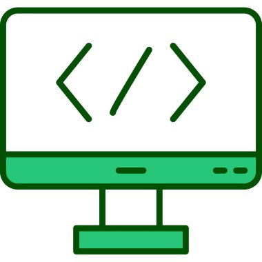 Bilgisayar ekranında kod simgesi, vektör illüstrasyonu basit tasarım