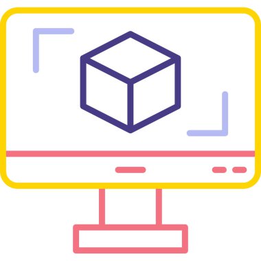 3D modelli bilgisayar ekranı, vektör illüstrasyonu