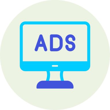 Web reklam simgesi, metin reklamları ile monitör, vektör illüstrasyonu