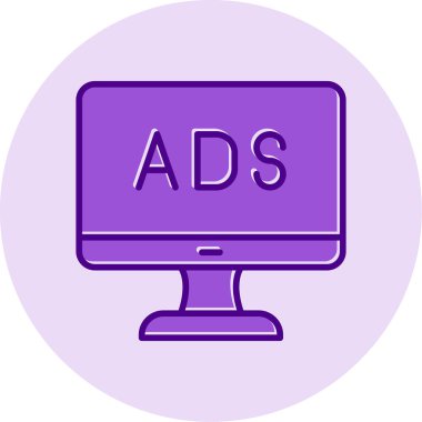 Web reklam simgesi, metin reklamları ile monitör, vektör illüstrasyonu