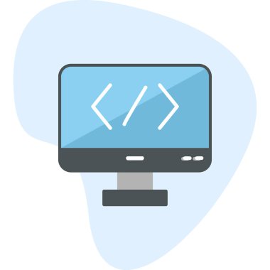 Bilgisayar ekranında kod simgesi, vektör illüstrasyonu basit tasarım