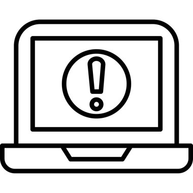 Dizüstü bilgisayar ekranında ünlem işareti, vektör illüstrasyonu basit tasarım