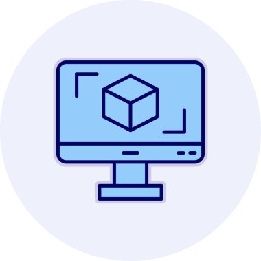 3D modelli bilgisayar ekranı, vektör illüstrasyonu