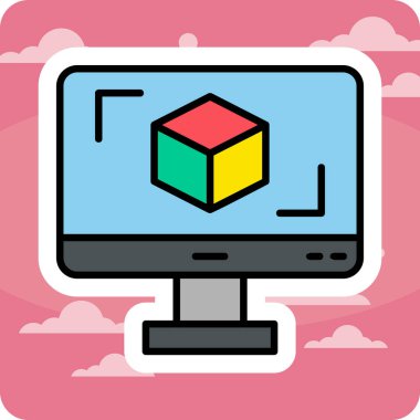 3D modelli bilgisayar ekranı, vektör illüstrasyonu