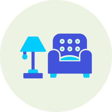 İç Tasarım Simgesi. Yer lambası ve Kol Sandalyesi tabelası. Vektör İllüstrasyonu