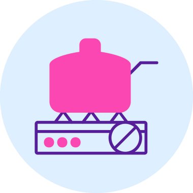 Gaz ocağında tava pişirmek. Web simgesi basit illüstrasyon