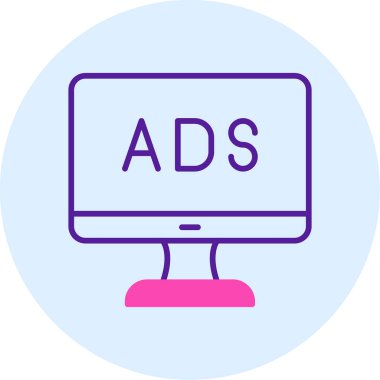 Web reklam simgesi, metin reklamları ile monitör, vektör illüstrasyonu