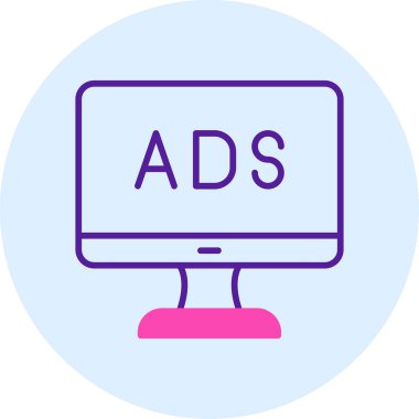 Web advertising icon, monitor with text ads, vector illustration clipart