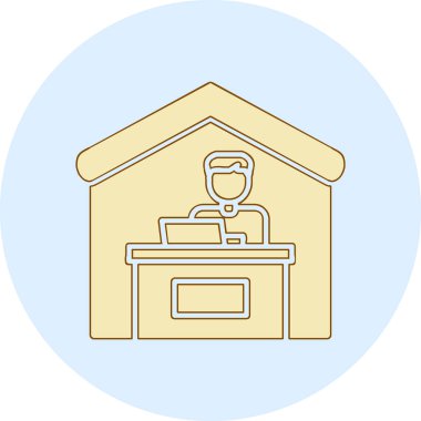 Ev hattı ikonunda çalış. Dışarıdan iş ilanı. Uzaktan ofis çalışanı sembolü. Kalite tasarım elemanı. Satır biçimi ev simgesi