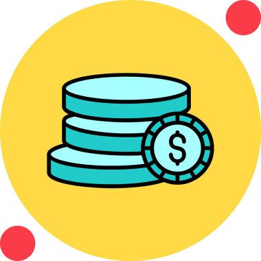 Dolar işareti ağ simgesi olan bozuk para yığını, vektör illüstrasyonu