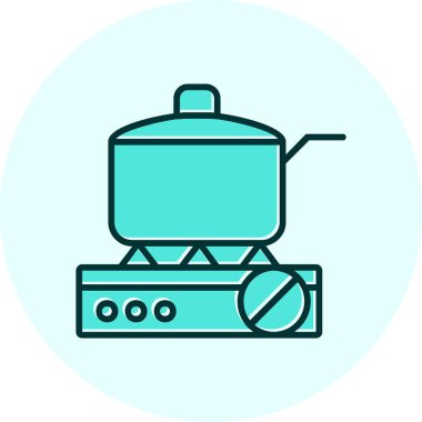 Gaz ocağında tava pişirmek. Web simgesi basit illüstrasyon