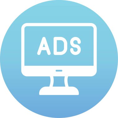 Web reklam simgesi, metin reklamları ile monitör, vektör illüstrasyonu