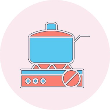 Gaz ocağında tava pişirmek. Web simgesi basit illüstrasyon