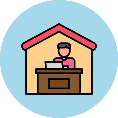 Ev hattı ikonunda çalış. Dışarıdan iş ilanı. Uzaktan ofis çalışanı sembolü. Kalite tasarım elemanı. Satır biçimi ev simgesi