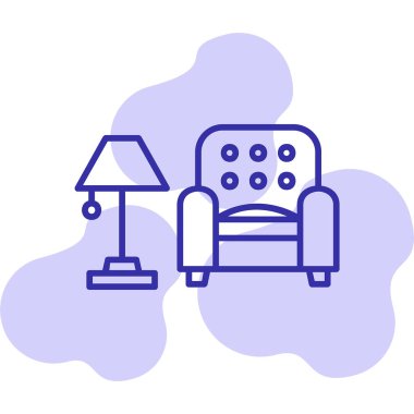 İç Tasarım Simgesi. Yer lambası ve Kol Sandalyesi tabelası. Vektör İllüstrasyonu