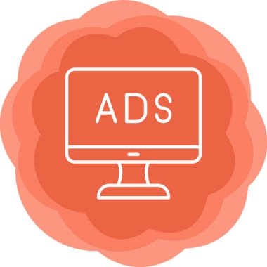 Web reklam simgesi, metin reklamları ile monitör, vektör illüstrasyonu