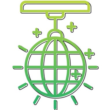 Disko topu, ayna topu ikonu. Dans pisti için ışıklandırma tasarımı ögesi, vektör illüstrasyonu  