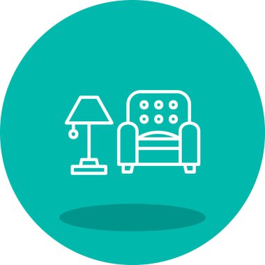 İç Tasarım Simgesi. Yer lambası ve Kol Sandalyesi tabelası. Vektör İllüstrasyonu