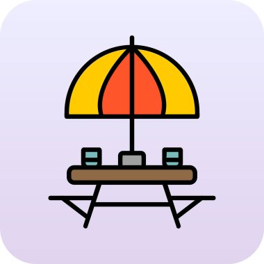 Sahildeki Açık Masa simgesinin vektör çizimi. 