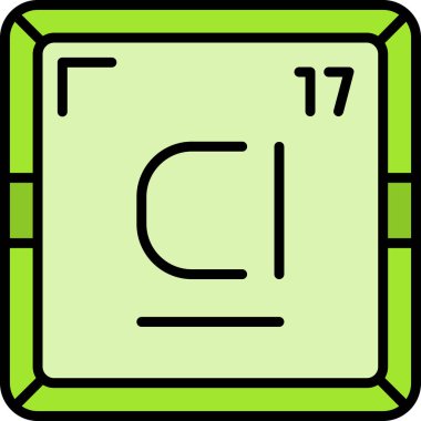 Klor CI kimyasal element simgesi. Periyodik tablonun kimyasal elementi. Atom numarası ile imzala