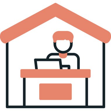 Ev hattı ikonunda çalış. Dışarıdan iş ilanı. Uzaktan ofis çalışanı sembolü. Kalite tasarım elemanı. Satır biçimi ev simgesi