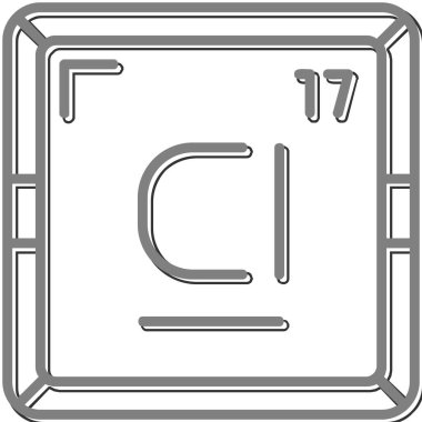 Klor CI kimyasal element simgesi. Periyodik tablonun kimyasal elementi. Atom numarası ile imzala