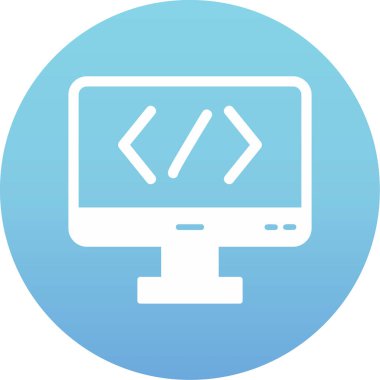 Bilgisayar ekranında kod simgesi, vektör illüstrasyonu basit tasarım