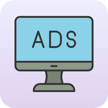 Web reklam simgesi, metin reklamları ile monitör, vektör illüstrasyonu