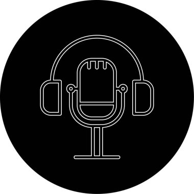 Mikrofon simgesi ve vektör illüstrasyonlu kulaklıklar