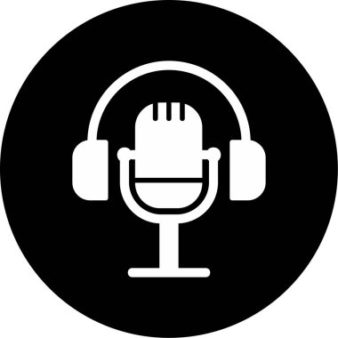 Mikrofon simgesi ve vektör illüstrasyonlu kulaklıklar