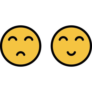 Mutlu ve üzgün yüz ifadeleri. Web basit illüstrasyonu