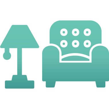 İç Tasarım Simgesi. Yer lambası ve Kol Sandalyesi tabelası. Vektör İllüstrasyonu