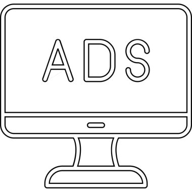 Web reklam simgesi, metin reklamları ile monitör, vektör illüstrasyonu