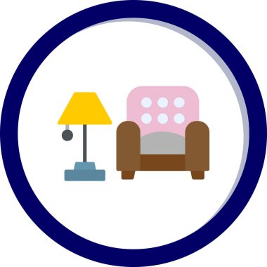 İç Tasarım Simgesi. Yer lambası ve Kol Sandalyesi tabelası. Vektör İllüstrasyonu